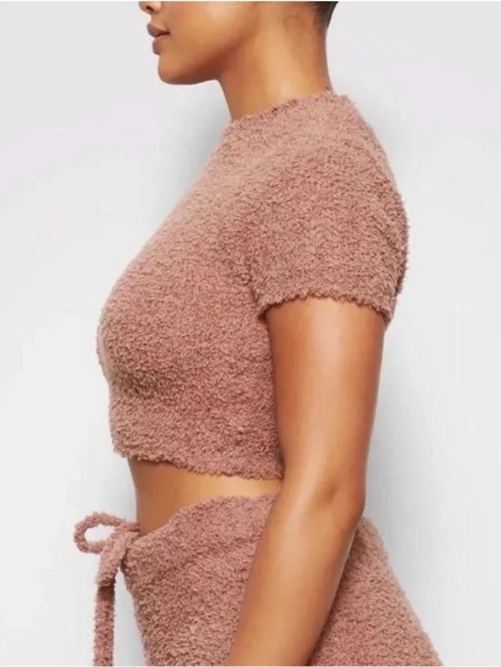 SKIMS Short Sleeve Bouclé Crop Top - Rose